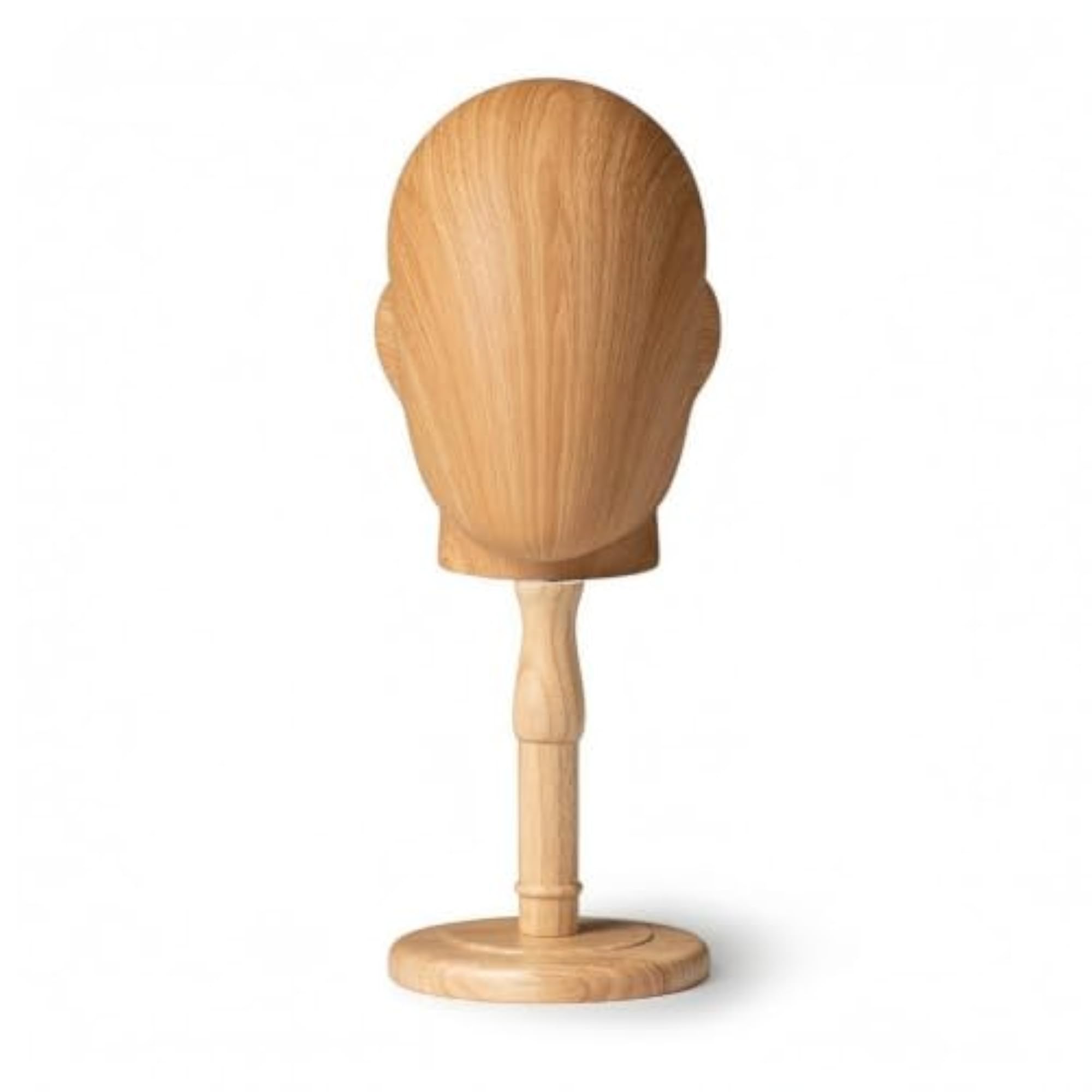 Wood-Grain Tabletop Head Stand with Wooden Base